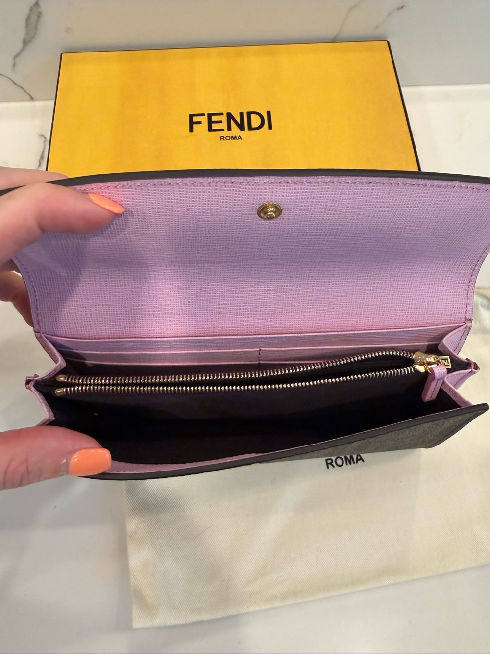 Fendi Simply Wallet- FF Zucca Canvas & Pink Leather Interior - Picture 7 of 11